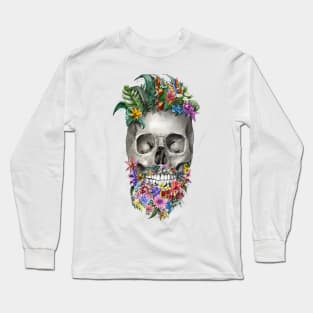 floral hipster skull Long Sleeve T-Shirt